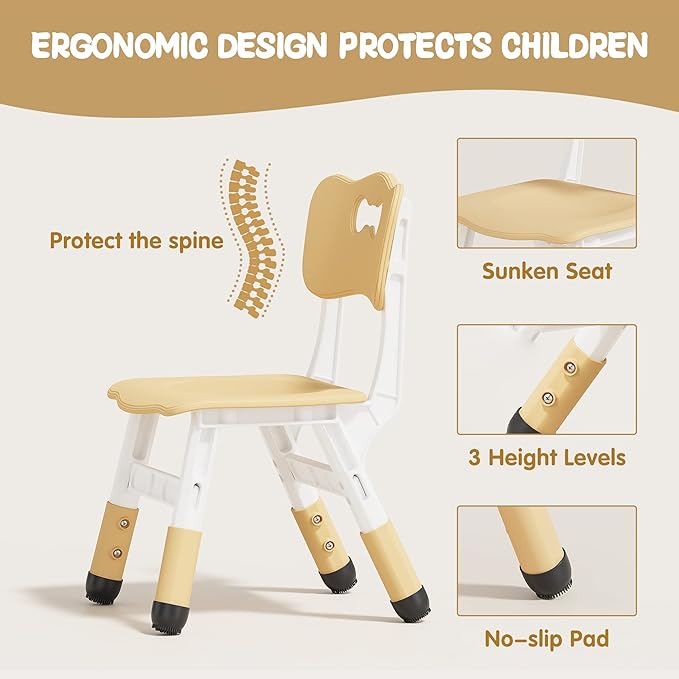 Brelley Kids Table and 4 Chairs Set, Height Adjustable Toddler Table and Chair Set, Graffiti Desktop, Non-Slip Legs, Max 300lbs, Children Multi-Activity Table for Ages 2-8