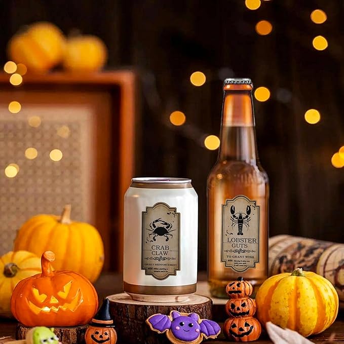KIMOBER 144PCS Halloween Bottle Labels, Assoeted Vintage Laminated Animal Apothecary Potion Bottles Stickers for Halloween Party Supplies Photo Props