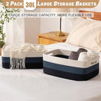 Large Storage Basket for Organizing, Woven Rope Basket for Shelves, Closet Organizer Bins for Clothes, Blanket, Toys, Baby Nursery Storage, 17.7" x 13" x 7.87", 2 Packs Gradient Blue