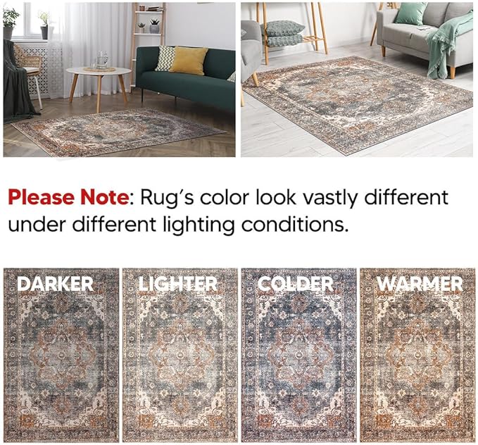 Keen Home Design 2x3 Rug - Machine Washable Entry Rug with Non-Slip Backing, Ideal for Enteryway, Kitchen, Bathroom, Laundry Room - Vintage, Easy Clean, Durable, Low Pile Rug - (2' x 3')