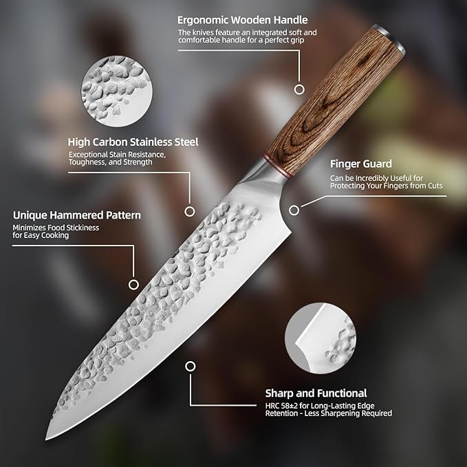 KOFERY 5PCS Chef and BBQ Knife Set with Roll Bag, High Carbon Stainless Steel Knives for Precise Cooking, Outdoor Meat Cutting(Include Sharpening Steel)