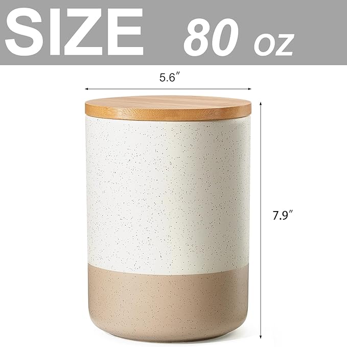 Yangbaga Canister Sets for Kitchen Counter, 80 OZ Large Ceramic Food Storage Jars with Airtight Wood Lids, Large Kitchen Canisters for Coffee, Sugar, Tea, Flour, Spice