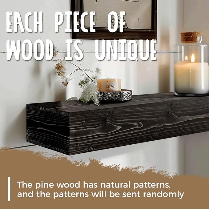 72x8x5 Fireplace Mantel - Handcrafted Hollow Rustic Solid Wood Wall Mounted Floating Shelf with Invisible Heavy Duty Wood Bracket (Weathered Black)