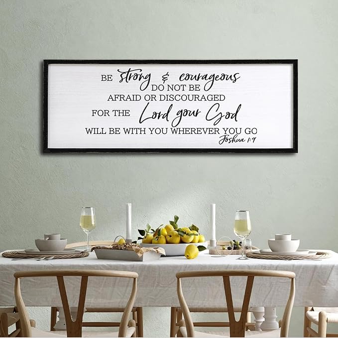 Be Strong And Courageous Sign Bible Verse Framed Wall Art, 40''×15'' Rustic Religious Christian Proverbs 3:5-6 Sign, Horizontal Holy Inspirational Catholic Scripture Decor