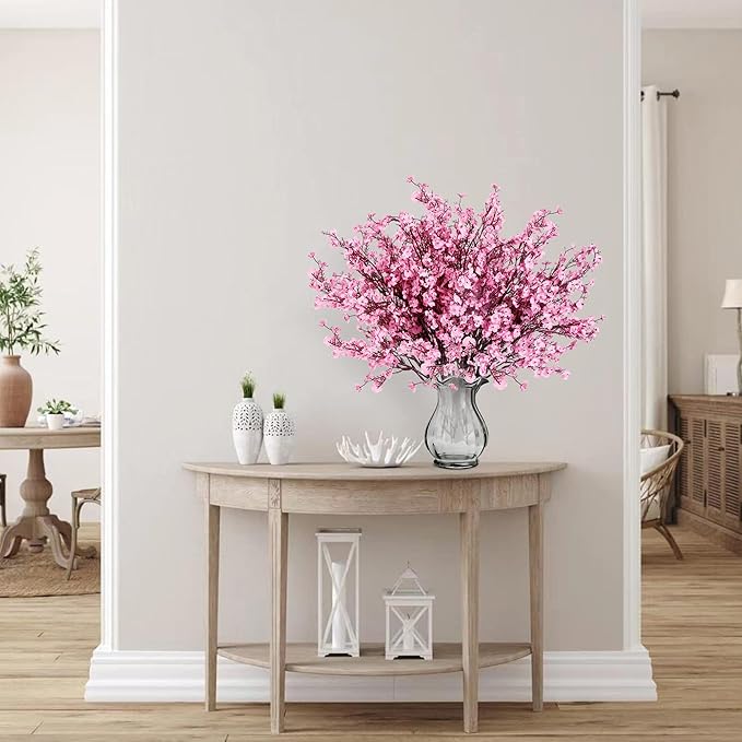 Sggvecsy 15 Pcs Babys Breath Artificial Flowers Gypsophila Bouquets Bulk Real Touch Fake Silk Flowers for Home Wedding DIY Floral Arrangement Kitchen Table Centerpiece Festival Decoration (Pink)