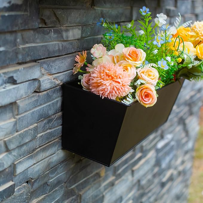 Wall Hanging Planters for Outdoor Plants 16 Inch Large Metal Fence Pots with Hooks for Outside Garden Balcony Plants 3PCS（Black）