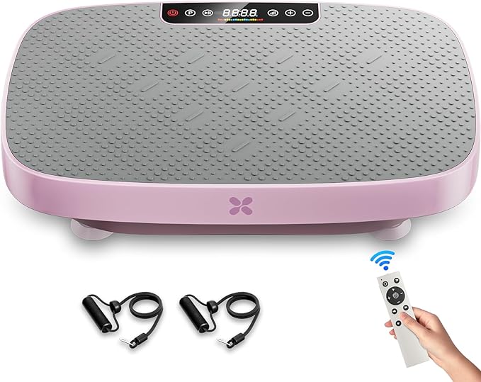 Vibration Plate Exercise Machine, Ultra-Quiet Vibration Plate for Lymphatic Drainage & Body Toning, Whole Body Vibration Platform with Bluetooth, Resistance Bands, Home Gyms Equipment