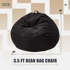 Hobestluk 3.5FT Bean Bag Chair Adult Bean Bag Chair Large Bean Bag Chair with Filler Included Teardrop Bean Bag with Removable Cover for Bedroom Living Room - (Large, Black)