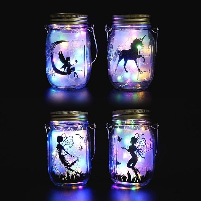 8 Pack Solar Outdoor Fairy Star Firefly Jar Lids Lights,Solar Fairy String Lids Lights（No Jars）,Waterproof Lantern Mason String Solar Lights with Hangers for Regular Mouth Jars