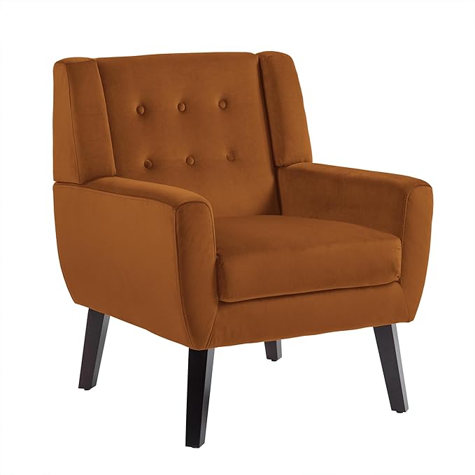 UIXE Accent Chair, Velvet Upholstered Armchair for Living Room, Modern Club Arm Chairs Comfy Single Sofa Button Tufted Bedroom Reading Seat - Orange, Set of 1