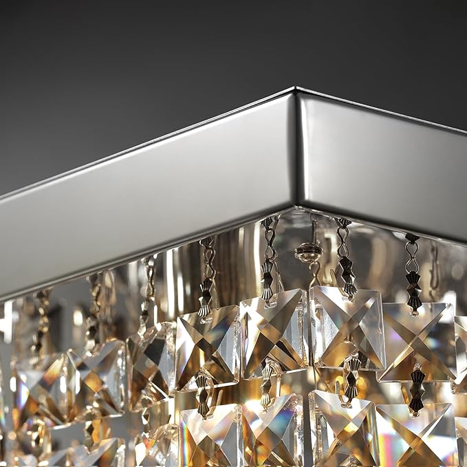 Modern Crystal Chandelier, 8-Lights Rectangle Chandelier Rectangular Flush Mount Pendant Ceiling Light Fixture K9 Crystal Raindrop Chandeliers for Dining Living Room Kitchen Island 𝐋𝟒𝟎 𝐈𝐧𝐜𝐡