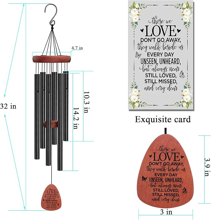 Memgift Memorial Wind Chimes for Outside – Sympathy Gift for Loss of Loved One, Outdoor Keepsake in Memory of Dad Mom Daughter Son