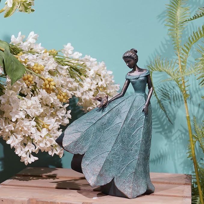 Guichifun Fairy Statue Collection Home Decoration - Leaf Angel Girls Resin Gardening Gifts for Women Statues for Garden Fairy Indoor or Outdoor Yard Figurines 5.5 x 3.25 x 8 Inch