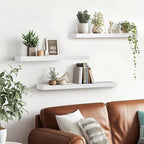 3-Pack Floating Wall Shelves, 24-Inch Rustic White Wooden Shelves for Storage and Décor, Easy Installation for Living Room, Bedroom, and Kitchen