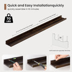 Picture Ledge Shelf, Solid Pine Wood Floating Shelves Set of 2, 40 Inches Nursery Book Shelves for Toys Storage, Kids Bookshelf Wall Mounted for Living Room Bedroom Decor Books Photo Frames, Walnut