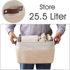 DECOMOMO Storage Bins Fabric Storage Baskets for Shelves, Linen Closet Organization Toys Nursery (Beige and White, Large - 4 Pack)