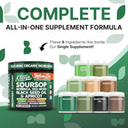 Clean Nutra Soursop Supplement Moringa Sea Moss Black Seed Oil Berberine Turmeric Resveratrol Quercetin Greens Bitters Boswellia Bitter Melon Burdock Root Antioxidant Support 90 Capsules