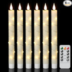 GenSwin Flameless Taper Candles with Remote and String Lights, Ivory Real Wax Taper Candles Battery Operated, LED Flameless Battery Candlesticks for Home Holiday Decor(Set of 6)