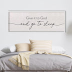 LuZhiQiang Give It To God And Go To Sleep Sign Above Over Bed Wall Decor Art 40"X15" for Master Bedroom Large Wood Framed Hanging (White)