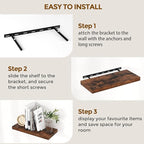 48 Inch Floating Shelves Set of 2, Rustic 48 x 9 Floating Shelf for Wall, 9 Inch Deep Bookshelf Invisible Bracket, Wall-Mounted Deep Shelving for Bedroom, Kicten, Living Room, Rustic Brown Color