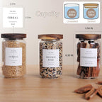 6 Set Glass Pantry Storage Jars with Acacia Airtight Lid - 23oz Thicken Glass Kitchen Canisters with 132 Pantry Labels - Clear Glass Food Storage Containers with Wood Lid for Tea,Sugar,Cookie,Coffee