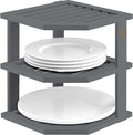 Cabinet Organizer Shelf - Bamboo Corner Rack for Kitchen Counter, Cabinet Space Saver for Plates, Dishes, Bowls, Bread Pantry, Bathroom Storage or Countertop Stand, Grey