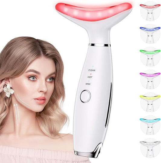 7 Color Galvanic Machines - Red Light Therapy for Face and Neck, Face Massager Tool for Wrinkles, Double Chin, Vibrating Facial Massager with Thermals, White