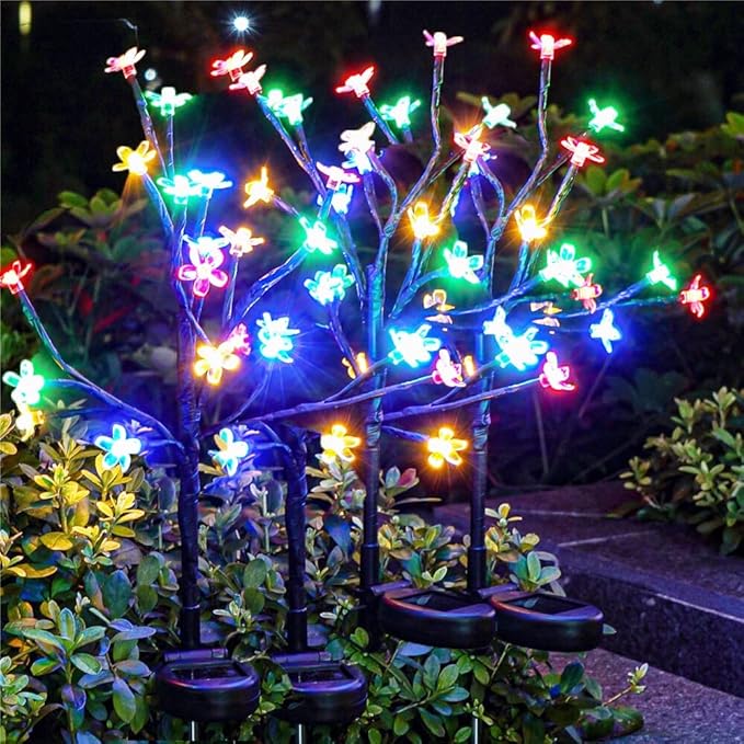 Solar Garden Lights Outdoor,Waterproof Solar Lights for Outside Decorative 4Pack, 80Led Flowers Garden Decor, Outdoor Lights for Yard Pathway,Lawn,Garden Decorations