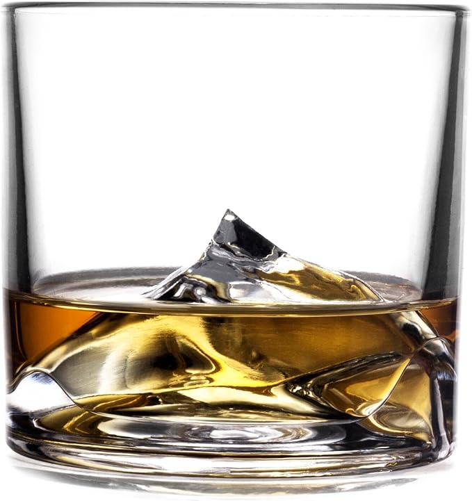 Mount Everest Heavy Crystal Whiskey Glasses Gift Set of 2, Thick Freezable Bourbon Glass 1lb Each, Premium Whiskey Gifts for Men, Frozen Crystal Chills Cocktails, 10 oz