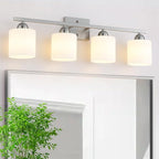 Stainless Steel Milk Glass Vanity Lights for Bathroom, 4 Light Brushed Nickel Bathroom Light Fixtures Over Mirror, Ceramic E26 Sockets Wall Mounted