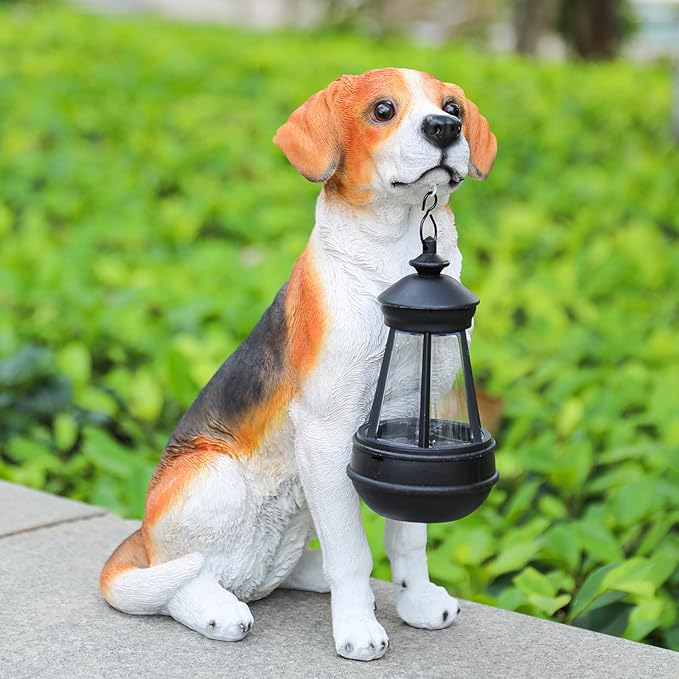 Solar Dog Statue Outdoor Decor - Beagle Dog Statue With Solar Lights for Patio, Lawn & Garden, Housewarming Gift