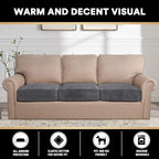 PrinceDeco Velvet Stretch Couch Cushion Cover Extra Large Cushion Slipcover for Chair Loveseat Sofa Cushion Furniture Protector Seat Cushion Sofa Cover (3 Piece XL Sofa Cushion Covers, Grey)