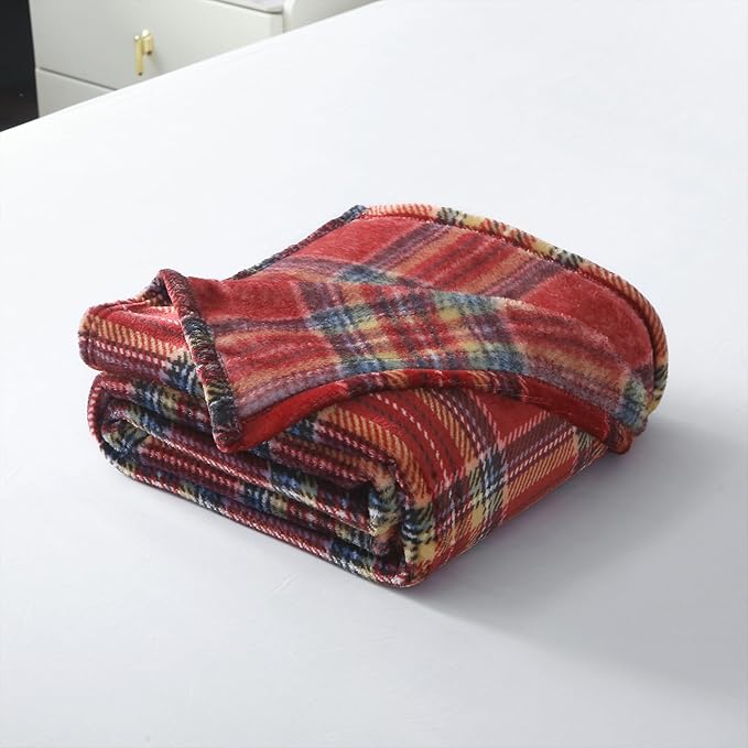 MERRYLIFE Dark Red Plaid Throw Blanket Decorative Fleece Throw | Ultra-Plush Colorful | Couch Blanket Travel Lap | Home Gift Use(50" 60",Dark Red Plaid)