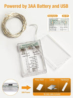 btfarm 4 Pack Fairy Lights Battery Operated with Timer, 16.4 FT 50 LED Twinkle String Lights 8 Modes Dimmable Waterproof Silver Wire for Indoor Bedroom Christmas Party Wedding Decorations, Warm White