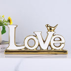 Love Sign Decoration - White & Gold Modern Bird Sculpture Statue, Personalized Love Decor for Living Room, Bedroom, Desktop