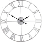 LEIKE 16" Modern Large Wall Clocks,Vintage, Round,Silent Non Ticking,Battery Operated,Silver Metal Roman Numerals Clock for Living Room/Bedroom/Kitchen Decor