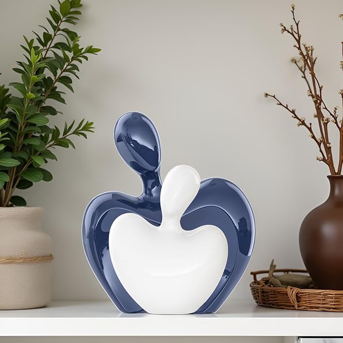 XMGZQ Blue and White Ceramic Couple Figurines Home Decor Accent,Wedding Engagement Romantic Gift for Husband Wife,Large Male and Female Love Statue Valentine's Day Birthday,Abstract Hugging Couple
