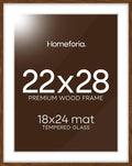 Homeforia 22x28 Poster Frame Walnut, High End Dark Oak 22x28 Large Wooden Picture Frame with Mat 18x24, 22 x 28 Brown Wood Frame Matted to 18 x 24, 28x22 Thin Frame, Tempered Glass, Wall Kit, Set of 1