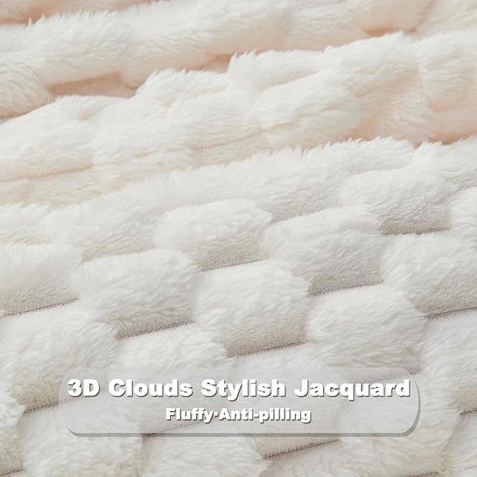 NEWCOSPLAY Super Soft Twin Blanket Ivory Premium Silky Flannel Fleece 3D Clouds Stylish Jacquard Lightweight Bed Blanket All Season Use 350GSM (Ivory, Twin(60"x80"))