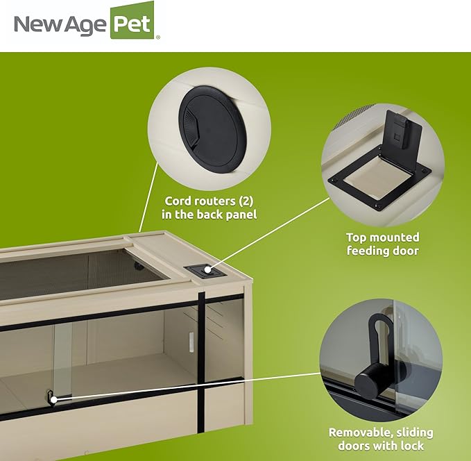 New Age Pet ECOFLEX 60-Inch Mojave Reptile Lounge in Maple- Durable, Moisture-Resistant Wood Plastic Composite Habitat with Vented Side Panels, Removable Sliding Glass Doors & Lock