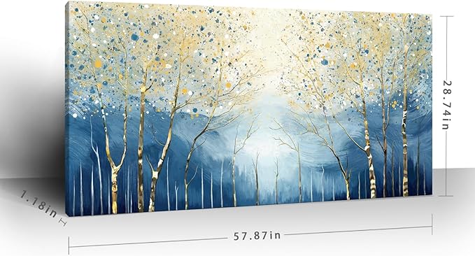 amatop Extra Large Wall Art for Living Room – Modern Forest Landscape Picture Abstract Nature Tree Scenery Canvas Art Prints Blue Wall Decor Oversized Horizontal Birch Artwork Bedroom Office 58x29 Inch