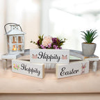 JennyGems Easter Bunny Decor 3pc Wooden Block Set, Tiered Tray, Wreath and Tabletop Decor for Easter Decorations