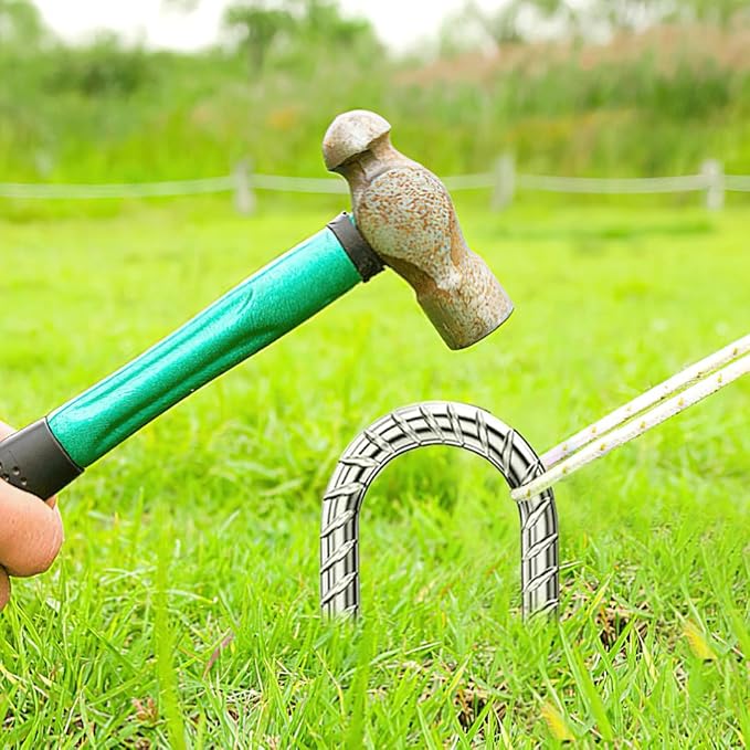 Ground-Stakes-Heavy-Duty-12 inch, U-Hook Rebar Stakes Galvanized Anti-Rust 20pcs Garden Stakes Metal Ground Anchors for Garden Dog Fence Chicken Coop Tent Trampoline Accessories Deer Fence