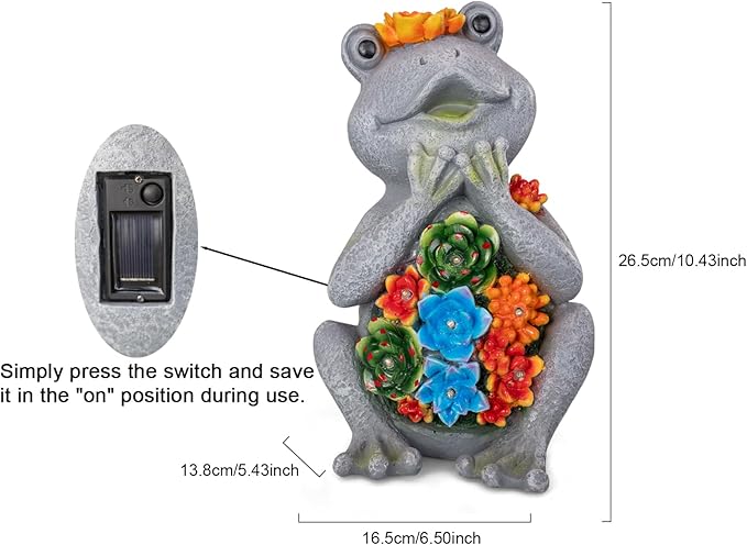Frog Solar Figurine Light Statue Outdoor Gardening Gifts Decoration Garden Frogs Yard Decor Lamp With 8 Led Lights And Succulent Waterproof Patio Lawn Decor Housewarming Frog Gifts For Women