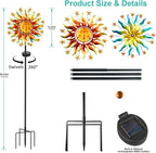 Solar Wind Spinners for Yard and Garden - 60.3 Inch 360° Metal Sun Wind Sculptures Outdoor Clearance Kinetic Windmills with Vine String Shining LED Lights for Patio, Lawn Xmas Garden Decoration