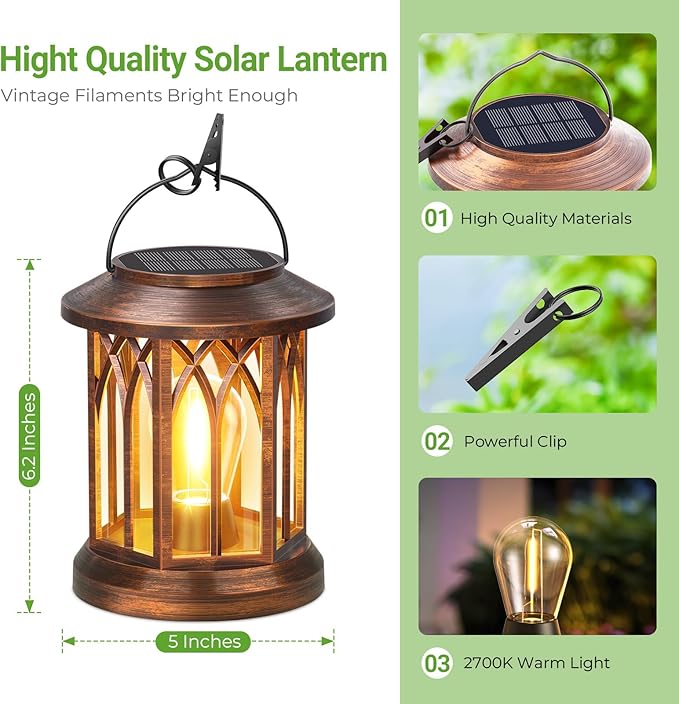 WdtPro Solar Lanterns Outdoor Hanging 4 Pack, Upgraded Bright Solar Lantern Lights Outdoor Waterproof, Solar Powered Lantern Over 12Hrs for Outside Garden Yard Patio Decor (Copper)