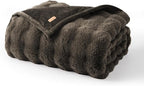 EVERGRACE Ultra Soft Luxury Fluffy Faux Rabbit Fur Throw Blanket, Thick Warm Fuzzy Blankets for Bed, Cozy Plush Reversible Blanket for Couch, Chair, Sofa, Dark Taupe, 50x60 Inches, 870 GSM
