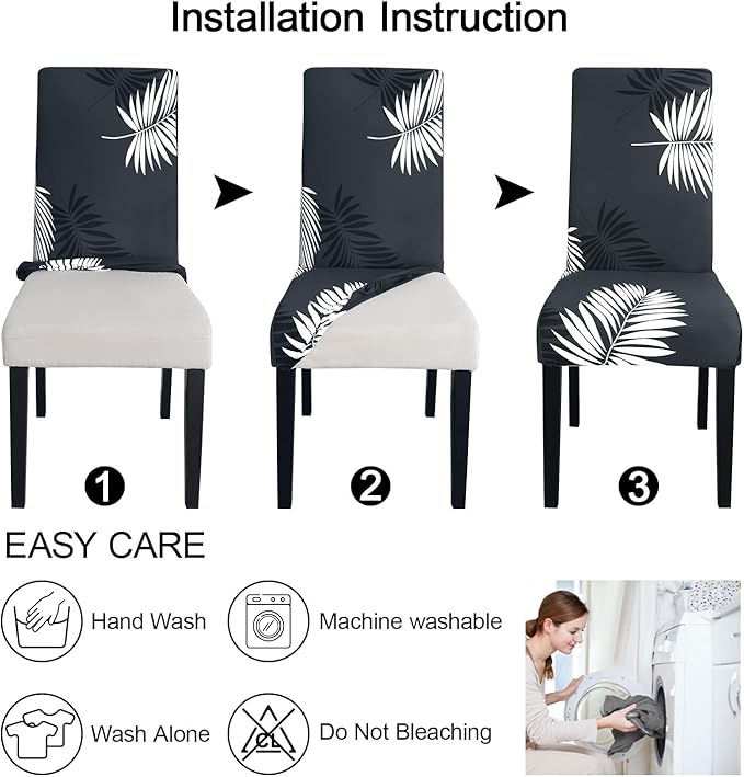 JQinHome Chair Covers for Dining Room Set of 6, High Stretch Removable Washable Parsons Chair Slipcover for Home Party Hotel Wedding Ceremony (Plume Black,6PCS)
