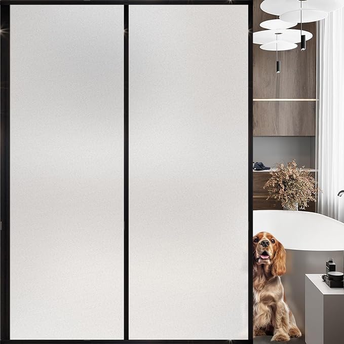 Window Privacy Film with Installation Tools, White Frosted, Static Cling, Anti UV, Heat Control, Ideal for Home Shower Office Glass Door (White Frosted, 45.2×314.9Inch)