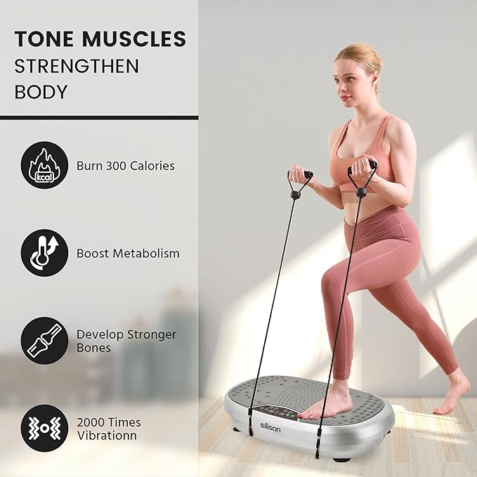 EILISON FitMax 3D XL Vibration Plate Exercise Machine - Whole Body Workout Vibration Platform w/Loop Bands - Lymphatic Drainage Machine for Weight Loss, Shaping, Wellness, Recovery